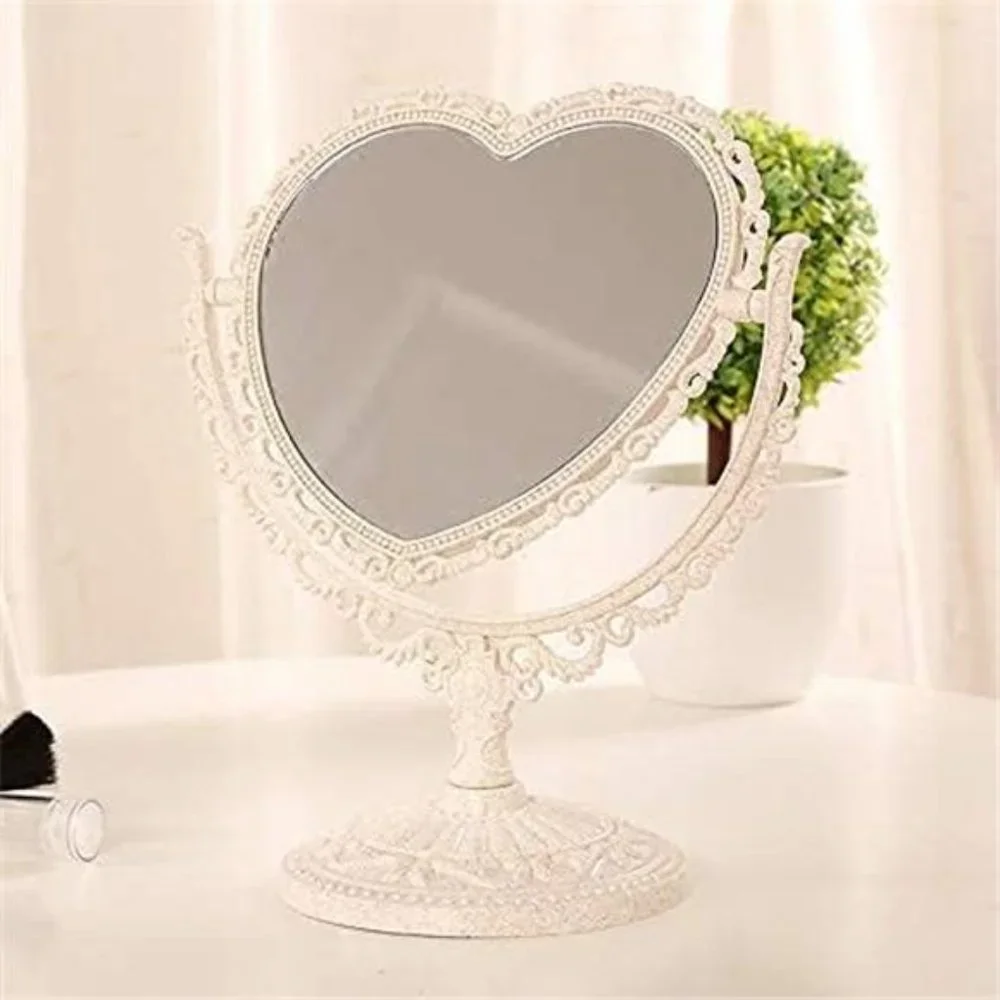 7-Inch Lovely Heart Mirror 360 Degree Rotation Double Sided Magnifying Makeup